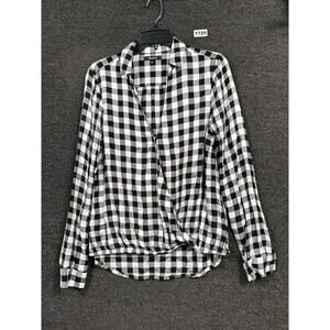 Madewell Shirt Womens Size M Black-White Buffalo Check Wrap Front Popover Cabin